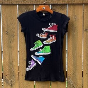 Converse Y2K Scene Black Sneaker Baby Tee Size Small